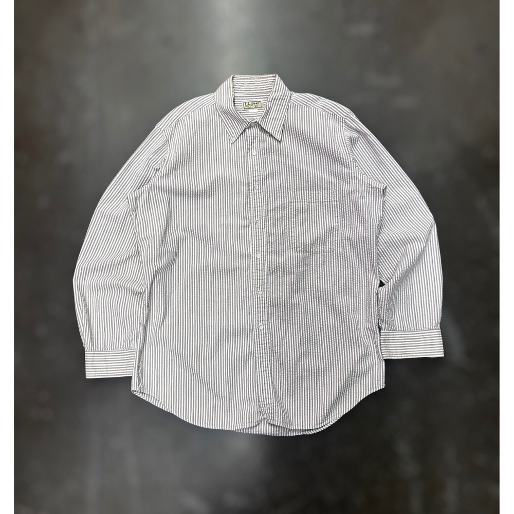 Vintage L.L. Bean Seersucker Stripe Button Up Shirt XL Tall Made In USA USA Made